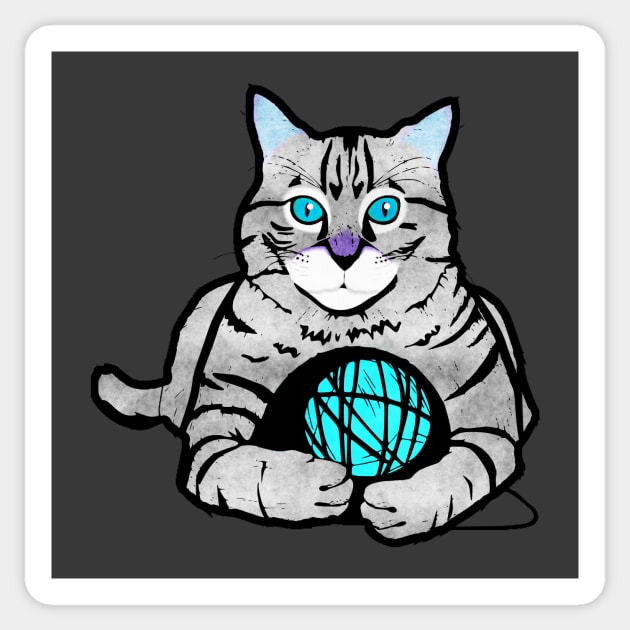 Gray Tabby Cat With Yarn Sticker by Kelly Louise Art